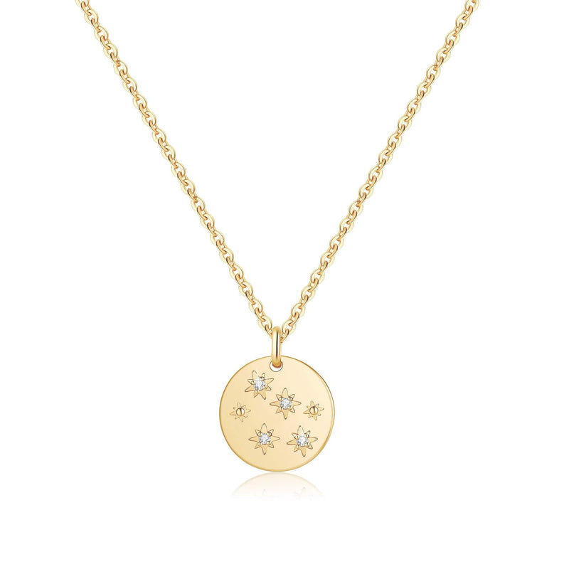 [Australia] - MONOZO Zodiac Necklace for Women, 14K Gold Filled CZ 12 Constellation Pendant Necklace Minimalist Zodiac Sign Necklaces Astrology Disc Necklace Jewelry Gifts for Girls Gemini 