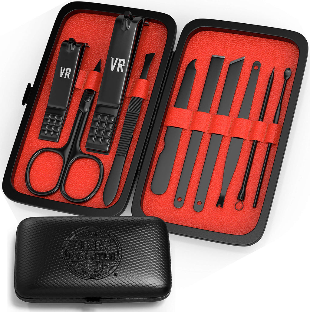 [Australia] - Viking Revolution Manicure Set for Men - Mens Nail Care Kit with Nail Clippers for Professional Grooming - Pedicure and Manicure Travel Kit for Men 