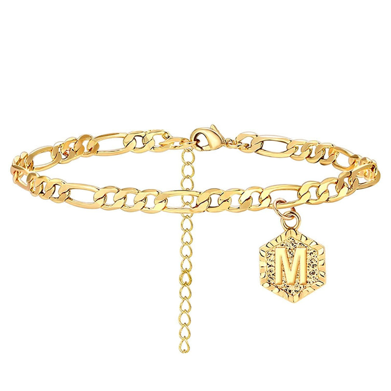 [Australia] - Long tiantian Initial Anklet for Women Cuban Ankle Bracelet with Letter Gold Alphabet Initial Anklet for Girls M 