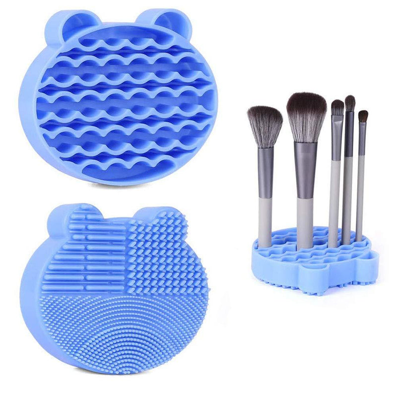 [Australia] - Silicone Makeup Brush Cleaning Mat with Brush Drying Holder, 2 in 1 Make Up Brush Cleaner Pad, Portable Travel Makeup Brush Scrubber Mat Cleaning Tool, Blue 