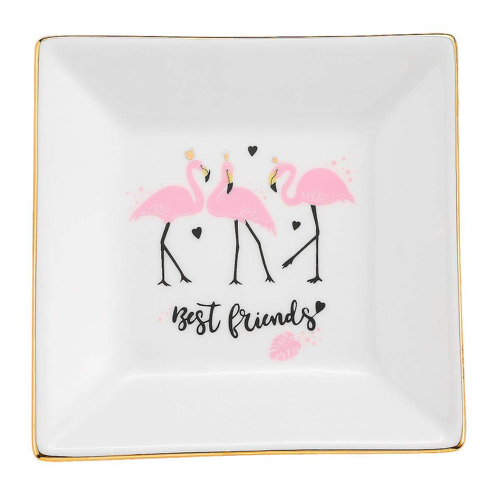 [Australia] - SYONEO Ring Holder Dish, Best Friends Birthday Gifts -Pink Flamingo Ceramic Jewelry Tray-SistersFriends Gift, Ring Plate 