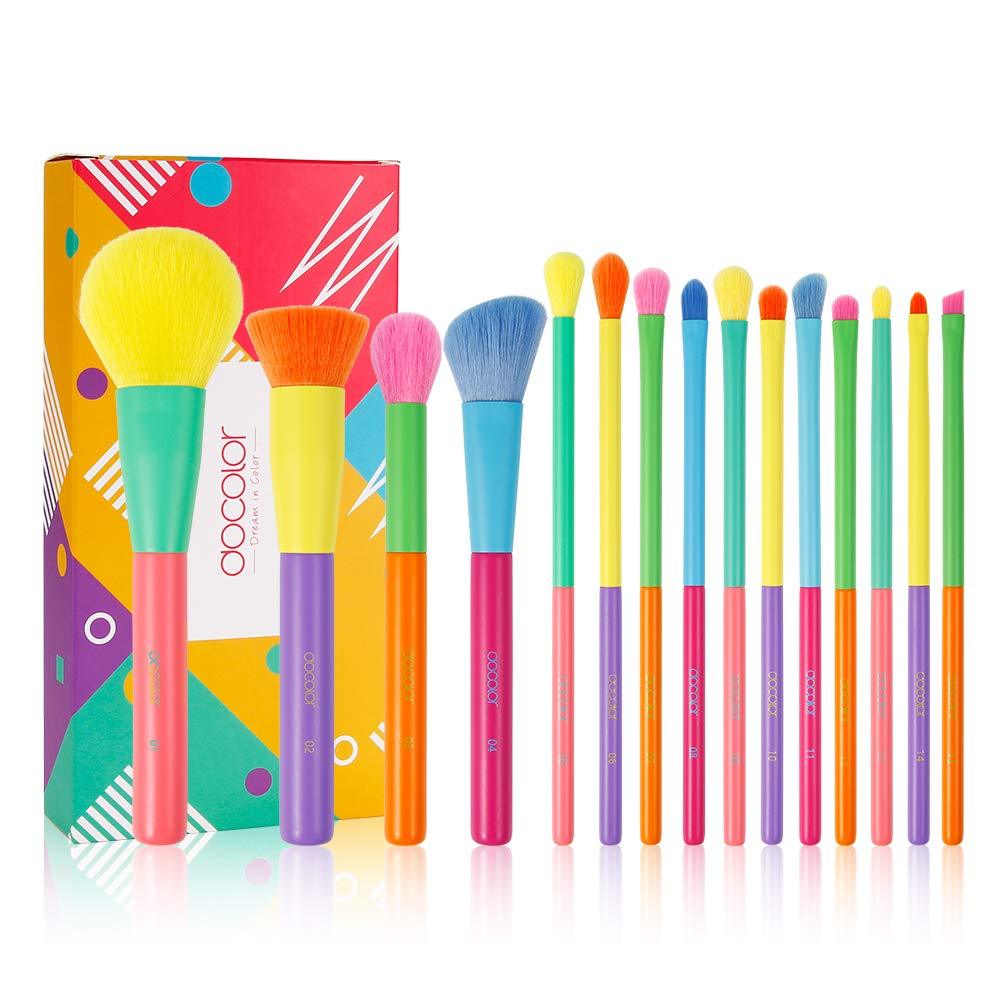 [Australia] - Docolor Makeup Brushes 15 Pcs Colourful Makeup Brush Set Premium Synthetic Kabuki Foundation Blending Face Powder Blush Concealers Eyeshadow Rainbow Make Up Brush Set - Dream of Color 15 Piece 