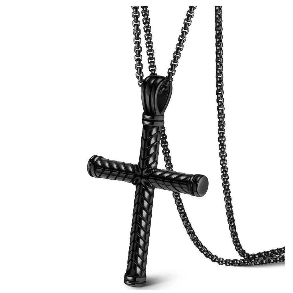 [Australia] - Cross Necklace for Men Christian Lord’s Prayer Tube Locket Crucifix Pendant Necklaces Pray Jewelry Boyfriend Gift Blalck 