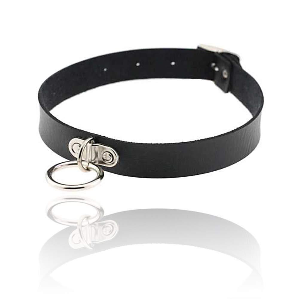 [Australia] - ETHOON Adjustable Leather Choker Collar Sexy Soft PU Circle Punk Choker Necklace for Women Girls black 