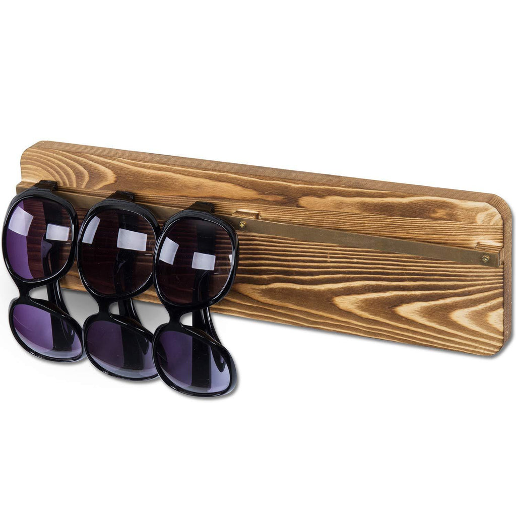 [Australia] - MyGift Rustic Burnt Brown Wood & Brass Tone Metal Wall Mounted Sunglasses Holder Display Organizer Rack 