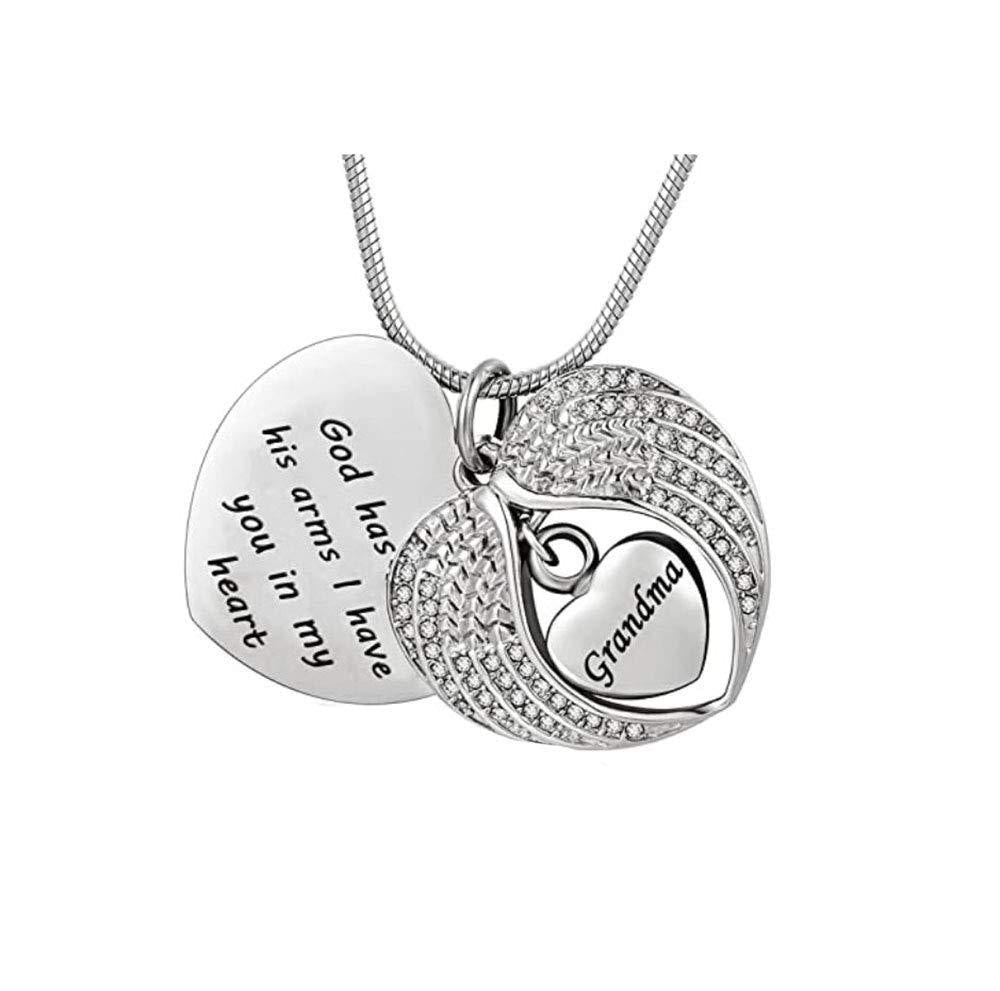 [Australia] - TGLS Angel Wing Cremation Heart Urn Necklace for Human Ashes for Dad Mom Grandma Family Members Memorial Pendant Jewelry with 19" Snake Chain - God has you in his arms I have you in my heart 