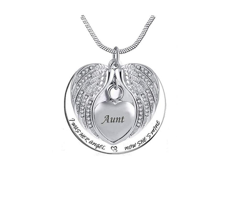 [Australia] - TGLS Angel Wing Cremation Ash Heart Urn Necklaces for Human Ashes Dad Mom Grandma Family Members Keepsake Memorial Pendant - I Was His Angel; Now He's Mine Aunt 