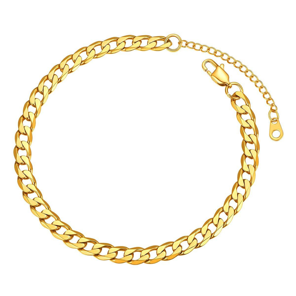 [Australia] - FOCALOOK Stainless Steel Gold 3mm/6mm Chain Anklet for Women Men Fashion Ankle Bracelet Figaro/Cuban/Twist/Rope Chain Foot Jewelry with Extension 02.6mm cuban-gold plated 