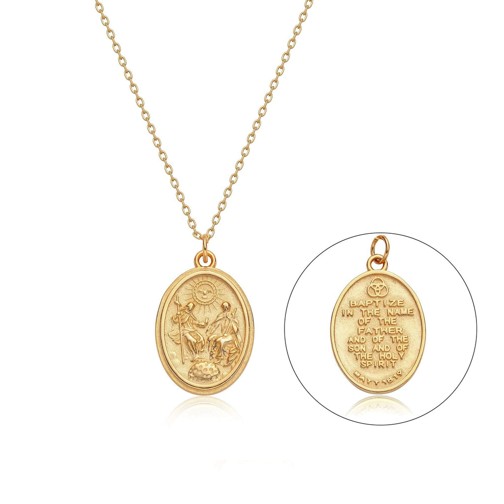 [Australia] - VACRONA Coin Necklace for Women 18k Gold Plated Vintage Circle Disc Special Coin Medal Textured Medallion Round Pendant Necklace Dainty Necklace Gift for Her Be baptized 