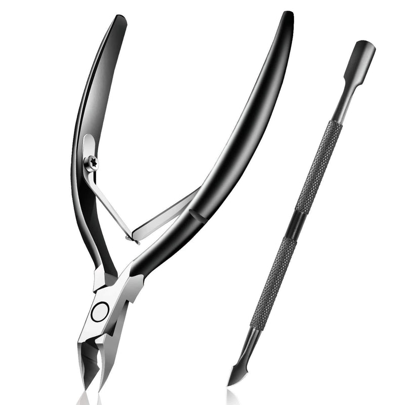 [Australia] - Cuticle Trimmer with Cuticle Pusher, Easkep Cuticle Remover Cuticle Nipper Professional Stainless Steel Cuticle Cutter Clipper Durable Pedicure Manicure Tools for Fingernails and Toenails (Black) Black 