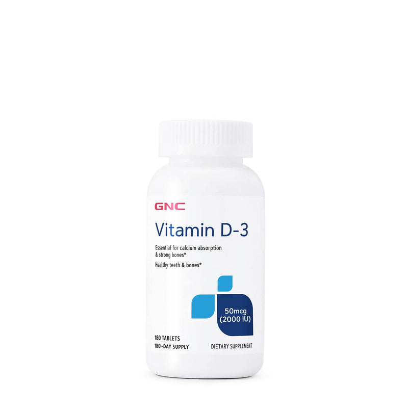 [Australia] - GNC Vitamin D-3 50mcg, 180 Tablets, Supports Healthy Bones and Teeth 180 Servings (Pack of 1) 