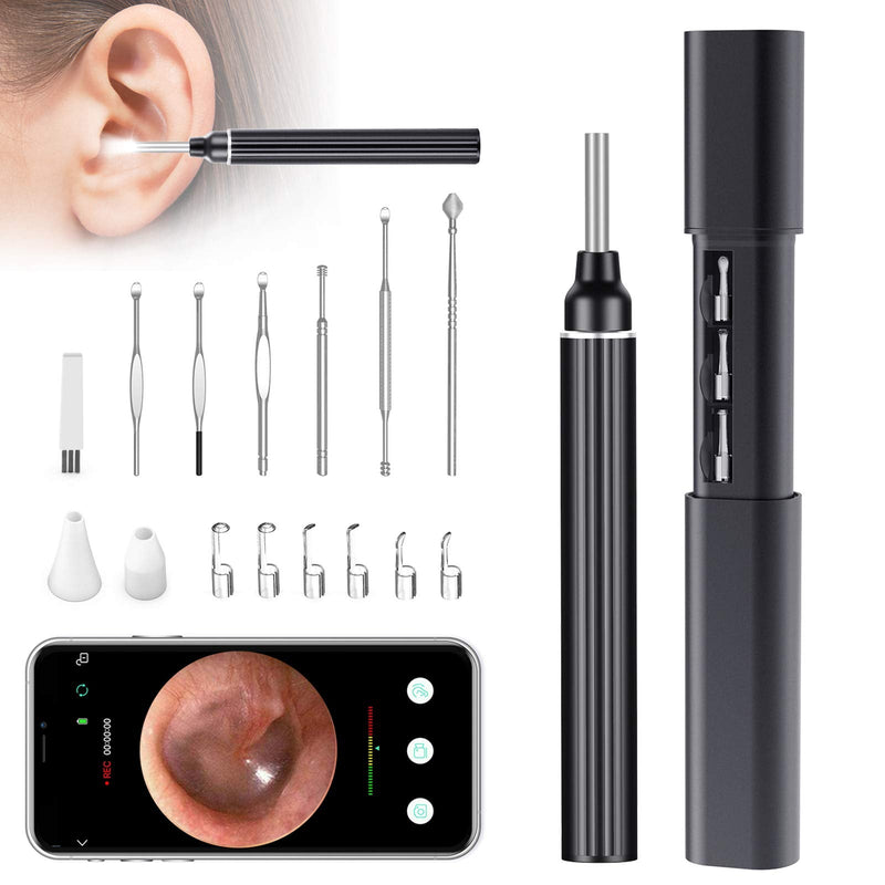 [Australia] - VITCOCO Ear Wax Removal 1926P FHD Wireless Otoscope Earwax Removal Tool, WiFi Ear Endoscope with LED Lights, 3mm Mini Visual Ear Inspection Camera Silicone Ear Pick for Adults Kids Pets (Black) Black 