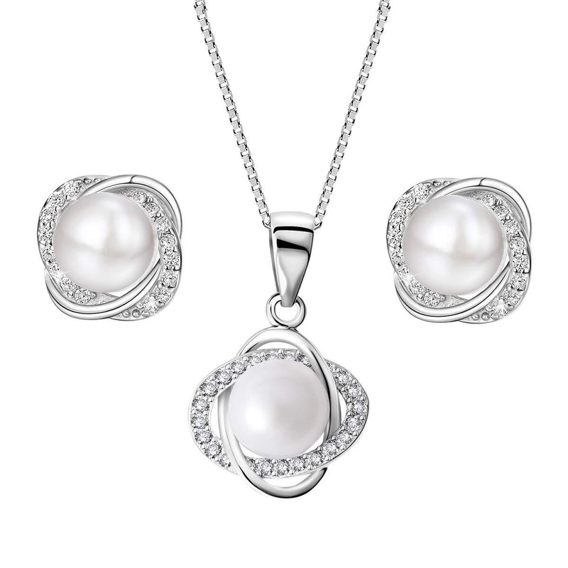 [Australia] - PEARLOVE Pearl Pendant Necklace and Earring Set for Women 925 Sterling Silver Pearl Jewelry Necklace Earrings Set for Women Pearl Jewelry Set Gift for Women With Box 