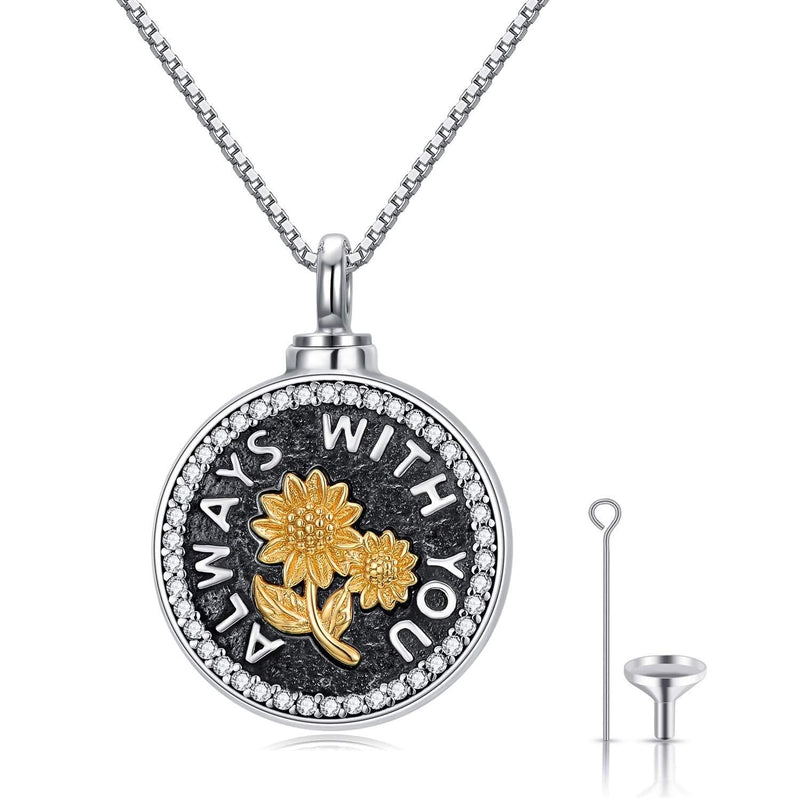 [Australia] - Sunflower Urn Locket Necklace S925 Sterling Silver Cremation Jewelry for ashes - Always With You Memorial Keepsake Sunflower Jewelry Gifts for Family Members Pets 