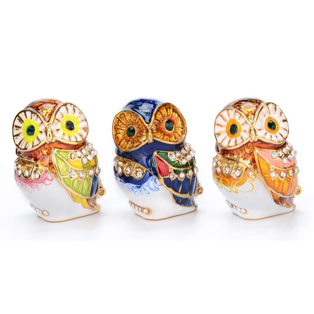 [Australia] - Furuida Trinket Boxes Cute Three Owl Enameled Jewelry Box Animal Figurine Ornament Craft Gift for Home Decor 