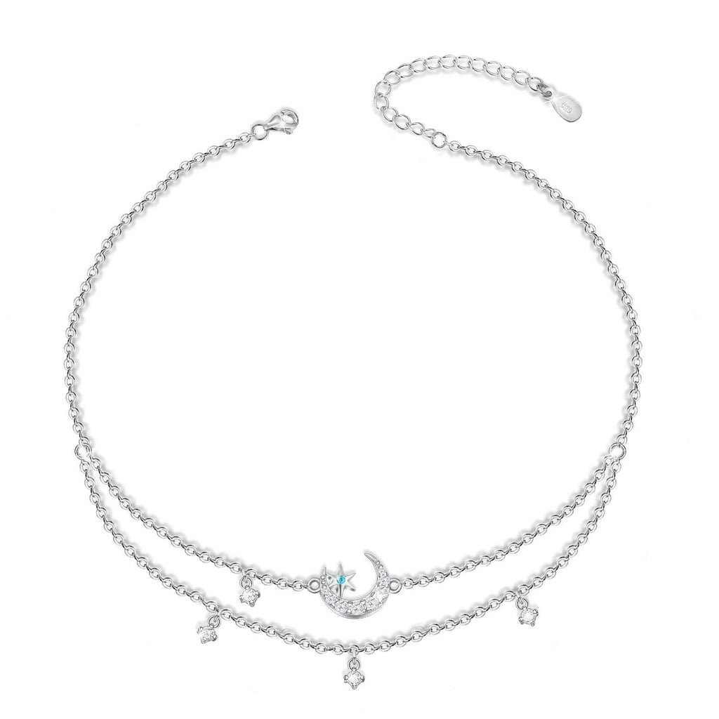 [Australia] - ATTRACTTO Layered Anklet for Women 925 Sterling Silver Moon and Star Ankle Bracelet Adjustable Summer Beach Anklets Jewelry Gifts for Women Wife Girls 