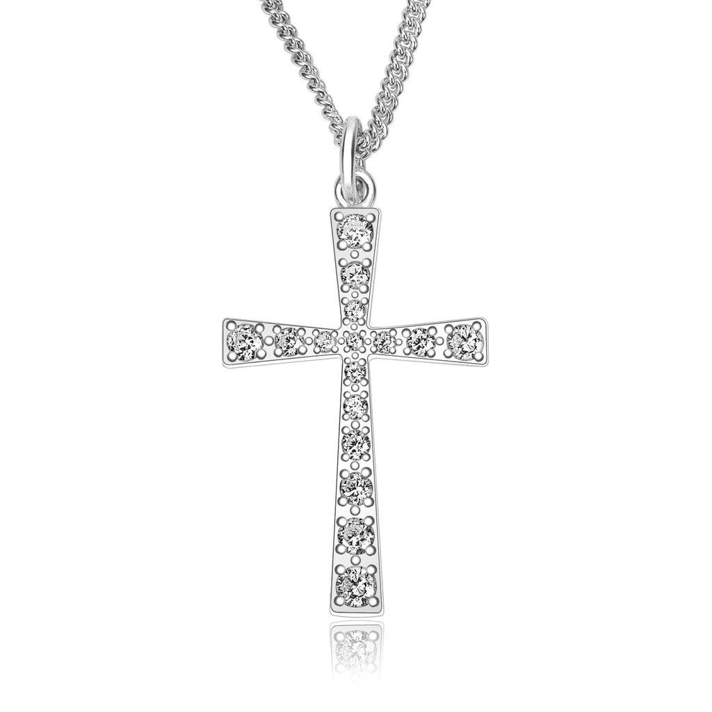 [Australia] - ELEGANZIA Cross Necklace for Women Girls, Sterling Silver Chain with Cubic Zirconia Cross Pendant, Religious Gift Christian Jewelry 