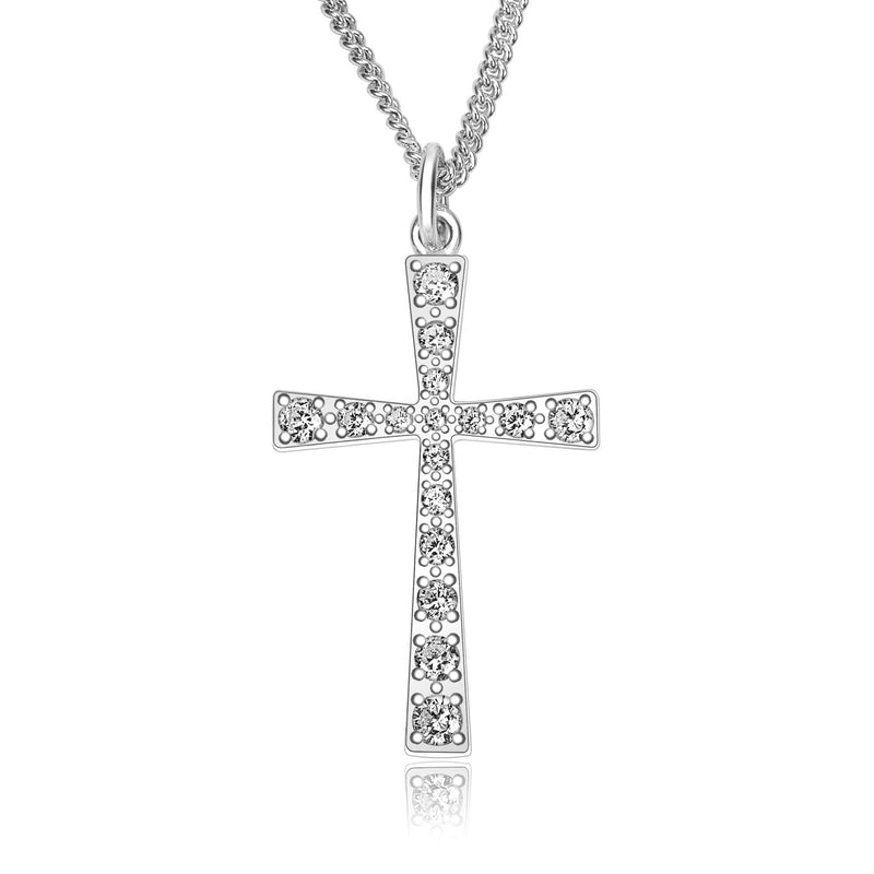 [Australia] - ELEGANZIA Cross Necklace for Women Girls, Sterling Silver Chain with Cubic Zirconia Cross Pendant, Religious Gift Christian Jewelry 