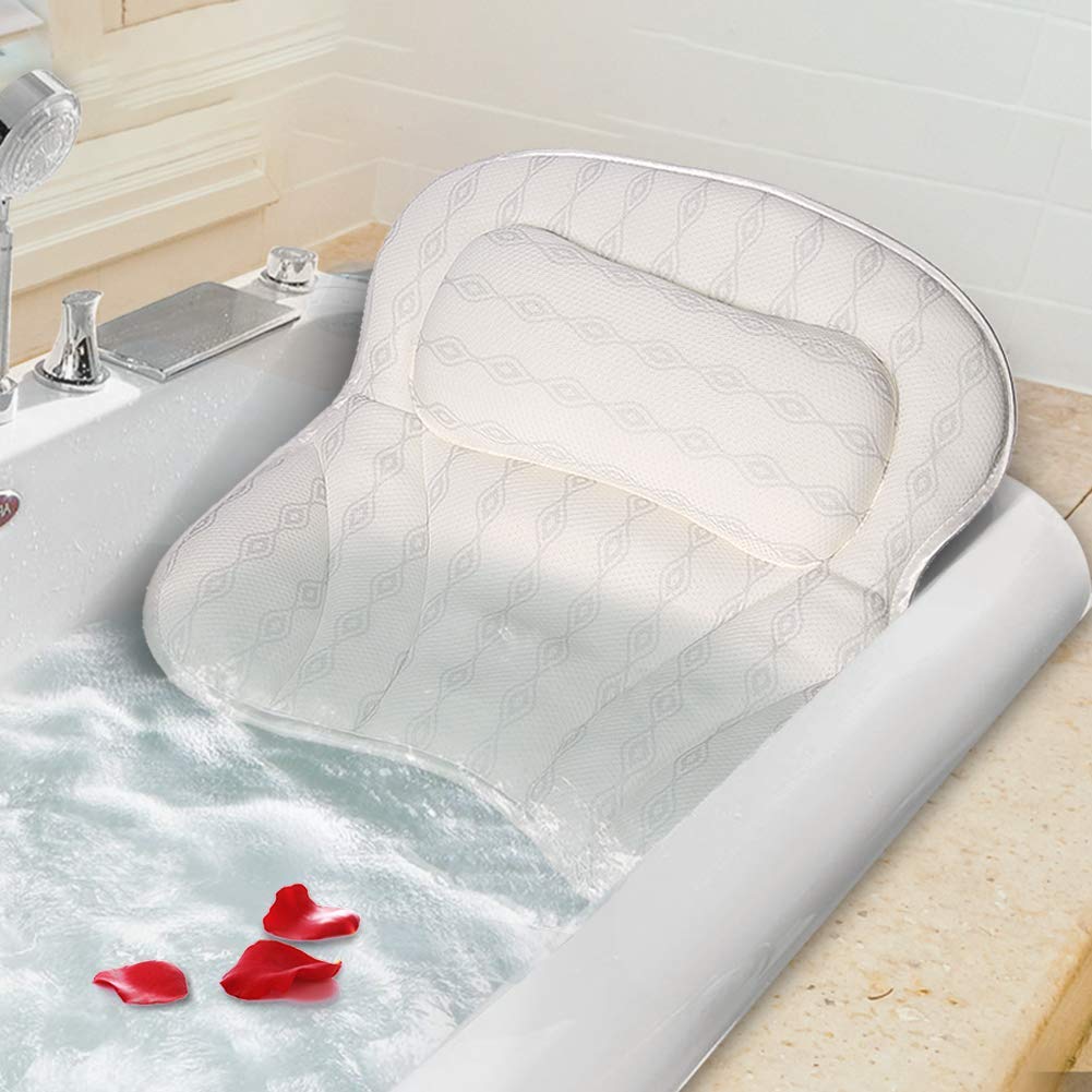 [Australia] - Mr. Bathif Bath Pillow Thicken Bathtub Pillow for Tub, 6 Powerful Suction Cups and 3D Air Mesh Breathable Spa Bath Pillows for Women & Men, Bath Tub Pillows Headrest for Neck, Shoulder 3D bath pillow-white+grey 