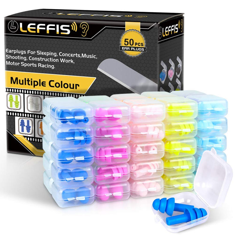 [Australia] - 50 Pairs Ear Plugs for Sleeping Noise Cancelling, Reusable Silicone Sound Blocking Earplugs, Waterproof Noise Reduction Ear Plugs for Shooting, Swimming, Concerts, Snoring 