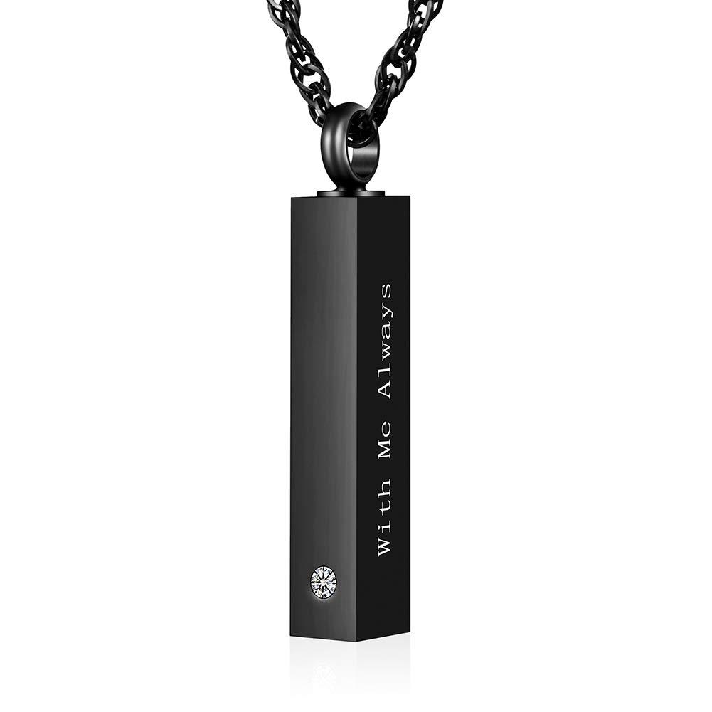 [Australia] - Cremation Jewelry for Ashes Cube Ashes Necklace Urn Necklace Minimalist Vertical Bar Stainless Steel Memorial Pendant Keepsake - With Me Always - Customize Available Black 