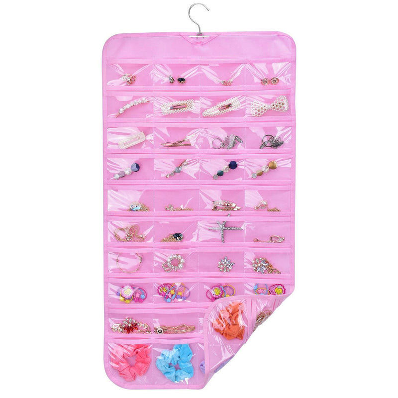 [Australia] - SPIKG Hanging Jewelry Organizer Holder, Storage Bag for Earrings Necklace Bracelet Ring Accessory Display Holder Box (Pink -80 Pockets) 80 Pockets-Pink 