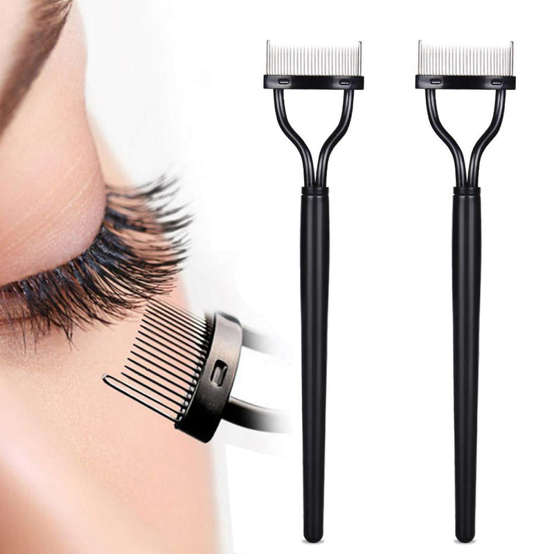 [Australia] - Vodisa Metal Eyelash Comb Curler 2 Pcs Mascara Separator Set Lash Extensions Applicator Professional Beauty Makeup Tool for Eyelashes Straight 