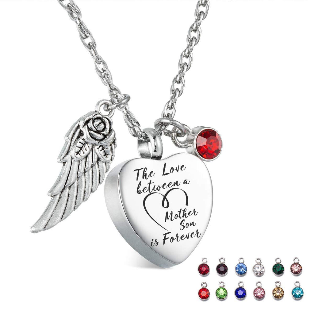 [Australia] - Glimkis The love between a Mother and Son is forever Cremation Memorial Ashes Pendant urn necklace Cremation Jewelry Mother & Son +12pc Birthstones 