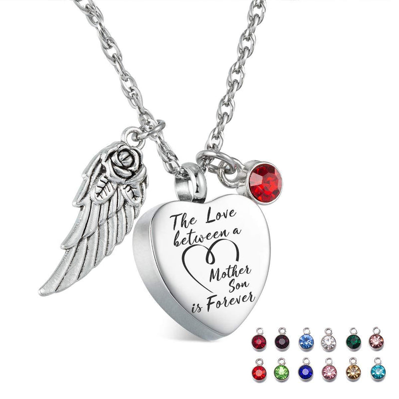 [Australia] - Glimkis The love between a Mother and Son is forever Cremation Memorial Ashes Pendant urn necklace Cremation Jewelry Mother & Son +12pc Birthstones 