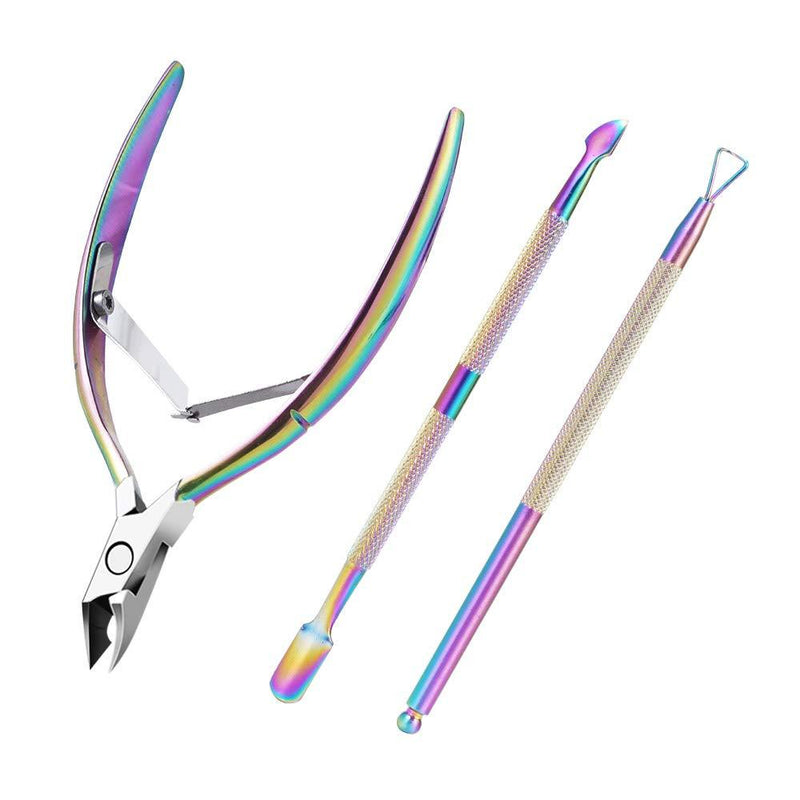 [Australia] - Cuticle Trimmer with Cuticle Pusher - and Triangle Cuticle Nail Pusher Peeler Scraper, Professional Stainless Steel Cuticle Nipper Set for Fingernails Toenails 