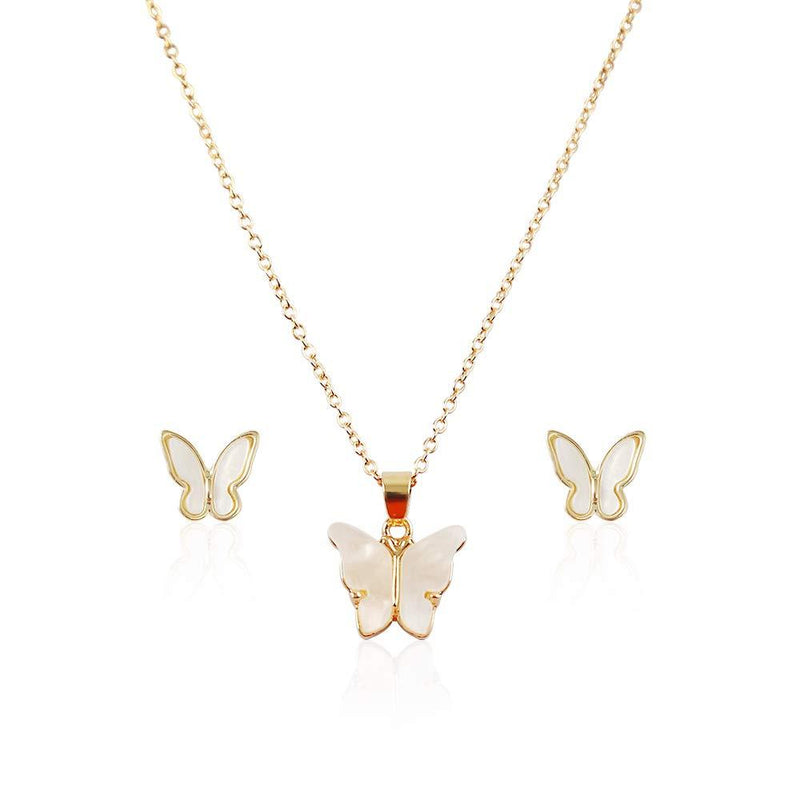 [Australia] - feixun Butterfly Necklace Earrings Set - Adjustable Butterfly Necklace, Butterfly Stud Earrings, Fashion Jewelry for Women, Girls butterfly necklase set 