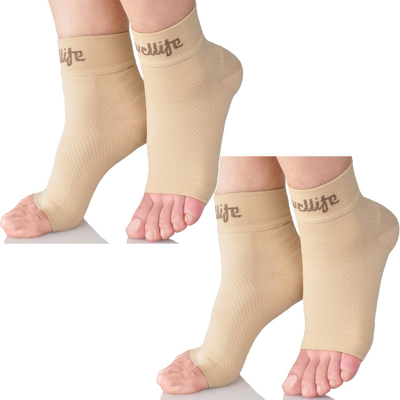 [Australia] - Dowellife Plantar Fasciitis Socks, Ankle Brace Compression Support Sleeves & Arch Support, Foot Compression Sleeves, Ease Swelling, Achilles Tendonitis, Heel Spur for Men Women Nude 2 Pairs Medium 