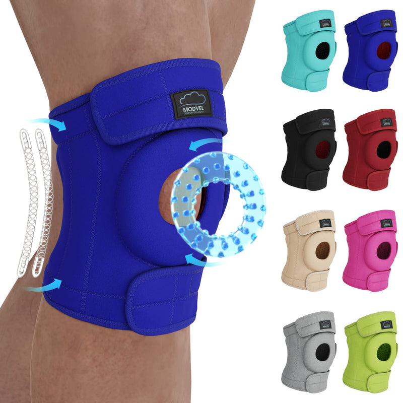 [Australia] - MODVEL Knee Brace with Side Stabilizers | FSA or HSA eligible | Patella Gel Pads Knee Support Braces for Knee Pain, Meniscus Tear,ACL,MCL,Arthritis, Joint Pain Relief,Injury Recovery-4 Sizes. Blue L/XL 