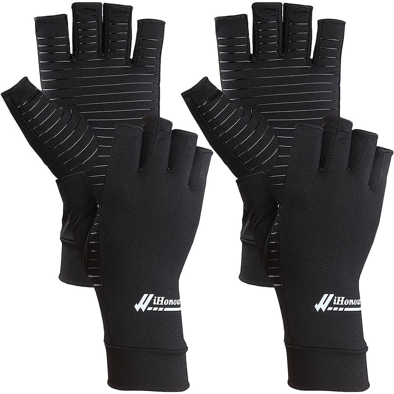 [Australia] - 2 Pairs Copper Arthritis Gloves - Copper Compression Gloves for Arthritis Pain Relief Rheumatoid Osteoarthritis Carpal Tunnel, Fingerless Gloves for Typing & Daily Work - for Men&Women Black (X-Large) X-Large (2 Pair) 