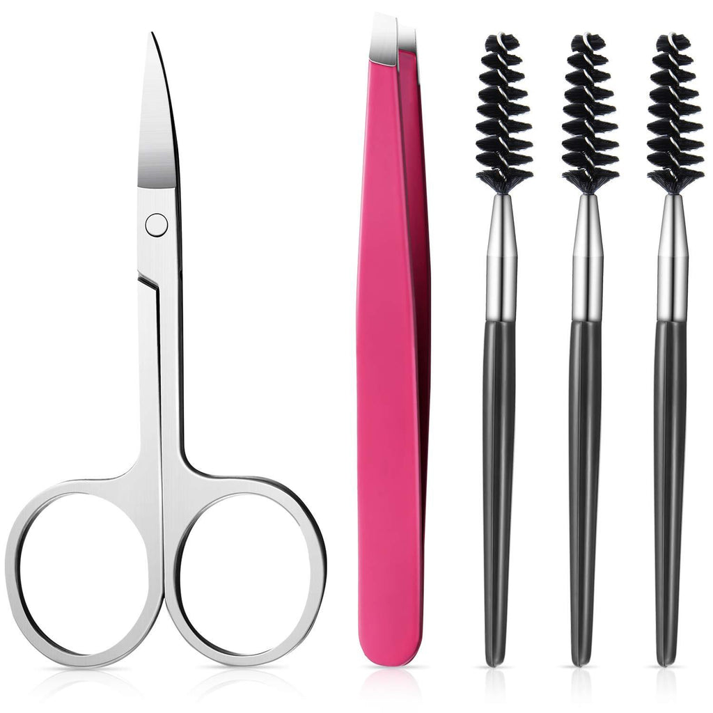 [Australia] - 5 Pieces Eyebrow Shaping Grooming Kit, Includes Stainless Steel Eyebrow Scissors, Slant Tweezers, 3 Pieces Eyebrow Brushes for Eyebrow Eyelash Extension 