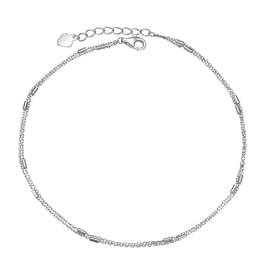 [Australia] - S925 Sterling Silver Dainty Layered Bar Anklet for Women Teen Girls Double Chain Adjustable Beach Foot Simple Ankle Bracelet Anklets, 9 10 11 Inches 10+1 