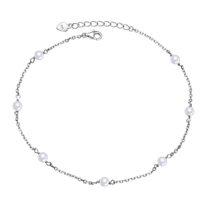 [Australia] - DAOCHONG Anklet for Women S925 Sterling Silver Adjustable Foot Ankle Bracelet Pearl 