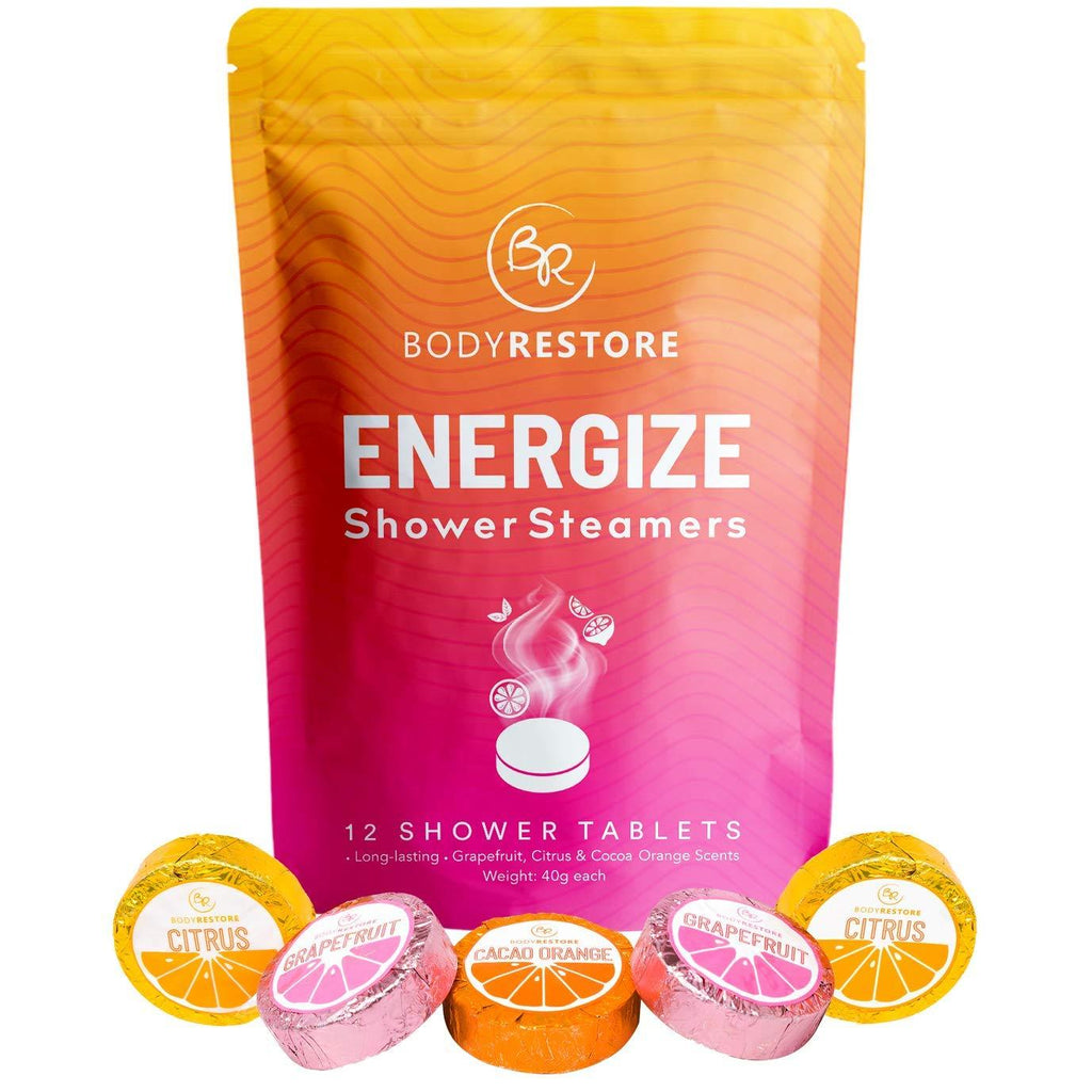 [Australia] - BodyRestore Shower Steamers (Pack of 12) Gifts for Women and Men - Grapefruit, Cocoa Orange & Citrus Essential Oil Scented Aromatherapy Shower Bomb, Morning Boost Shower Tablets 