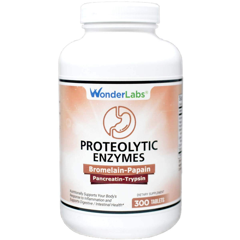 [Australia] - Wonder Laboratories Proteolytic Enzymes | Bromelain Papain Pancreatin Trypsin 450 mg Total with Standardized Amylase, Lipase, and Protease, 300 Tablets 300 Count (Pack of 1) 