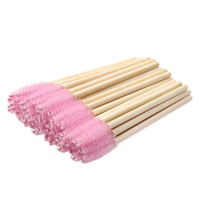 [Australia] - Mekupeu100 Pack Eyelash Mascara Wands Disposable Eco-friendly Bamboo Handle Makeup Brushes Eye Lash Extension Tool Kit, Pink 