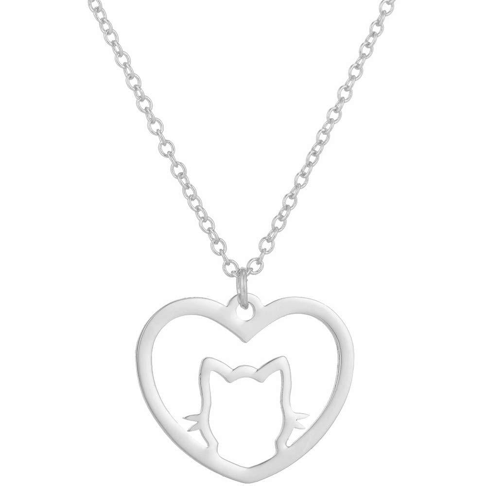 [Australia] - Jude Jewelers Stainless Steel Heart Shaped Cute Cat Styel Pendant Necklace Silver 