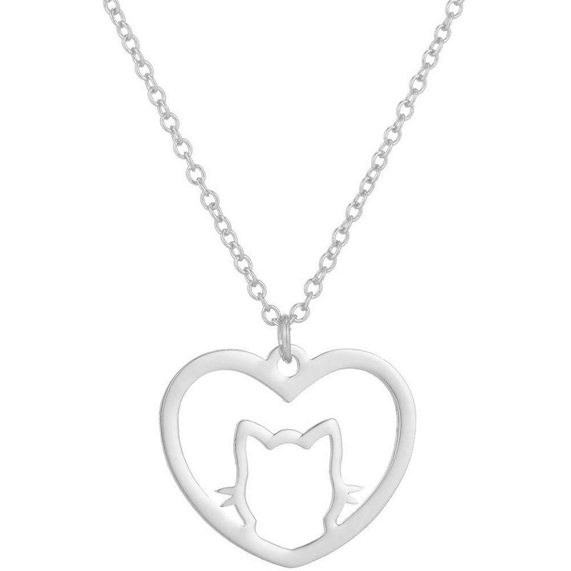 [Australia] - Jude Jewelers Stainless Steel Heart Shaped Cute Cat Styel Pendant Necklace Silver 