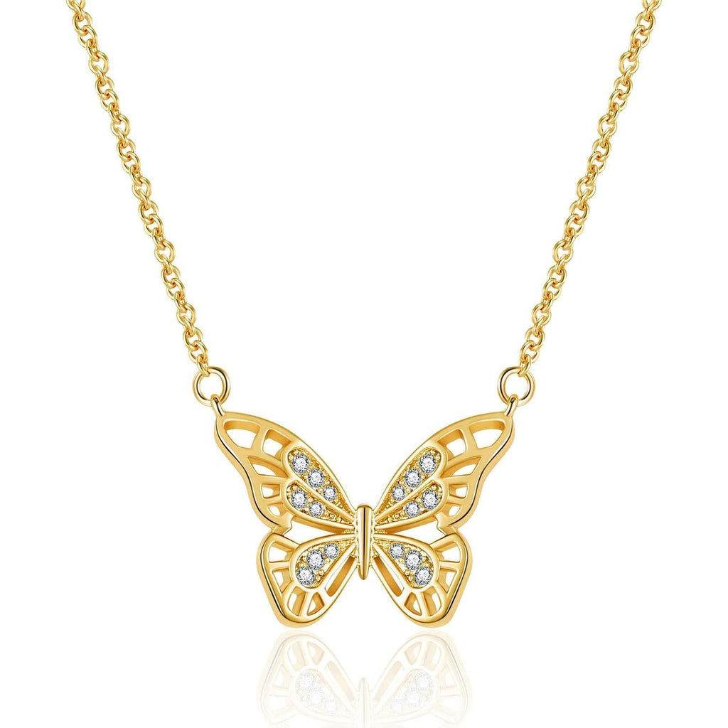 [Australia] - Ascona Dainty Butterfly Necklace 18K Gold/Silver/Rose Gold Plated Cubic Zirconia Butterfly Pendant Chain Necklaces for Women Grils 