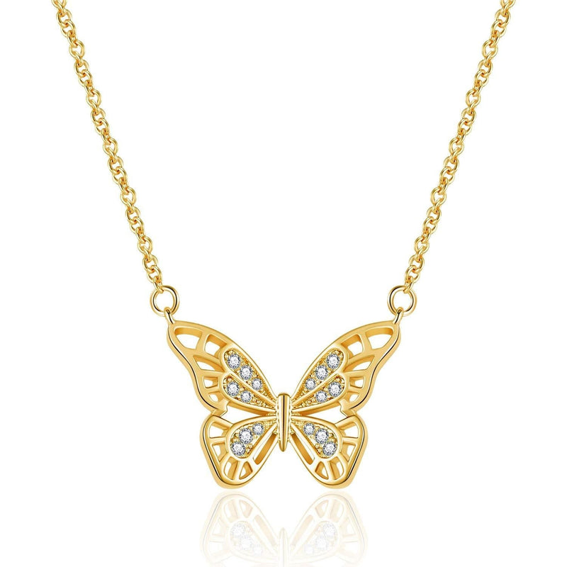 [Australia] - Ascona Dainty Butterfly Necklace 18K Gold/Silver/Rose Gold Plated Cubic Zirconia Butterfly Pendant Chain Necklaces for Women Grils 