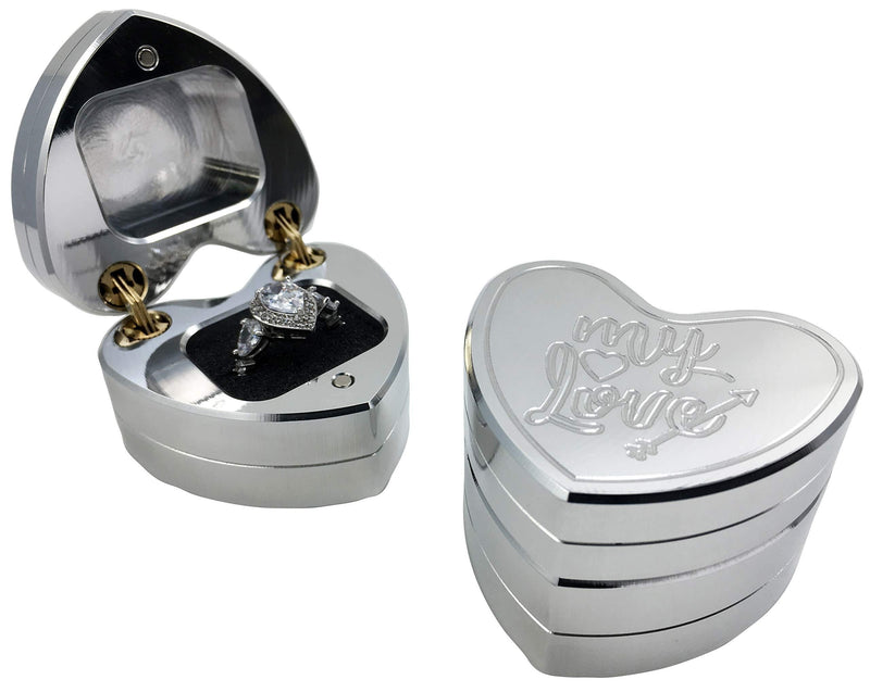 [Australia] - Heart Shaped Ring Box- “My Love”-Hand Polished Aluminum-Engagement, Proposal, Wedding- Made in the USA 