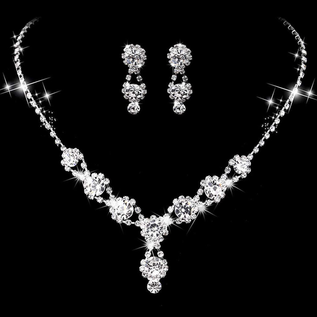 [Australia] - Unicra Bride Silver Necklace Earrings Set Crystal Bridal Wedding Jewelry Sets Rhinestone Choker Necklace for Women and Girls(3 Piece Set - 2 Earrings and 1 Necklace) (Silver 5) 