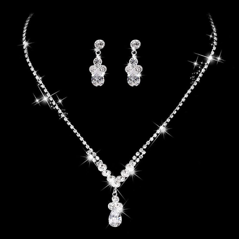 [Australia] - Unicra Bride Silver Necklace Earrings Set Crystal Bridal Wedding Jewelry Sets Rhinestone Choker Necklace for Women and Girls(3 Piece Set - 2 Earrings and 1 Necklace) (Silver 2) 