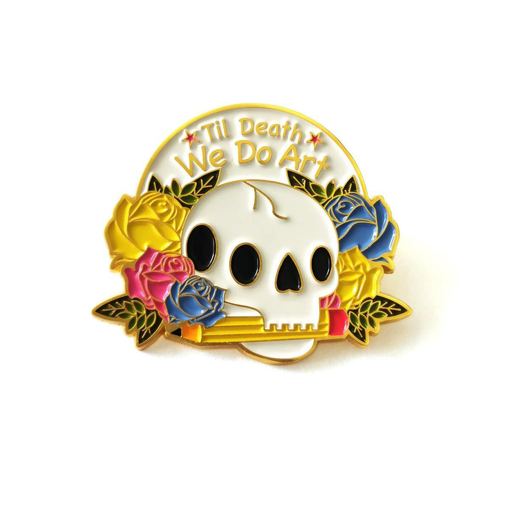 [Australia] - Funny Art Gifts for Women Girls Teens - Til Death We Do Art and Skull Flowers Enamel Lapel Pin Badge - Charm Art Pin Gifts for Women/Best Friends/Family 