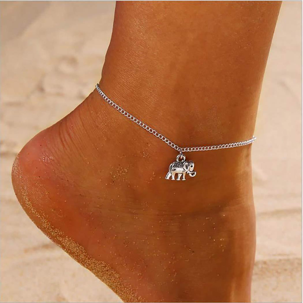 [Australia] - Earent Boho Anklets Silver Elephant Pendant Ankle Bracelets Chain Beach Foot Jewelry Adjustable for Women and Girls 