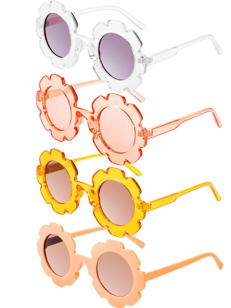 [Australia] - 4 Pairs Kids Flower Shaped Sunglasses Cute Round Flower Sunglasses with 4 Pack Glasses Cloth 4 Pack Flannel Bag for Boys Girls Party Favor 